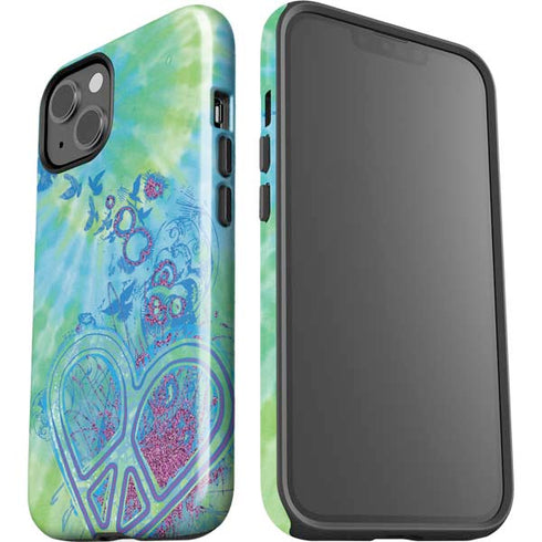 Liquid Blue Tie Dye Peace Heart iPhone 15 Plus Impact Case