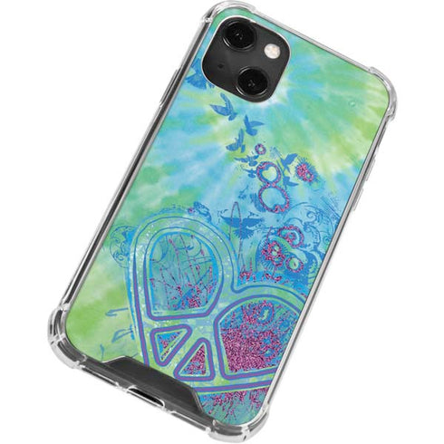 Liquid Blue Tie Dye Peace Heart iPhone 14 Plus Clear Case