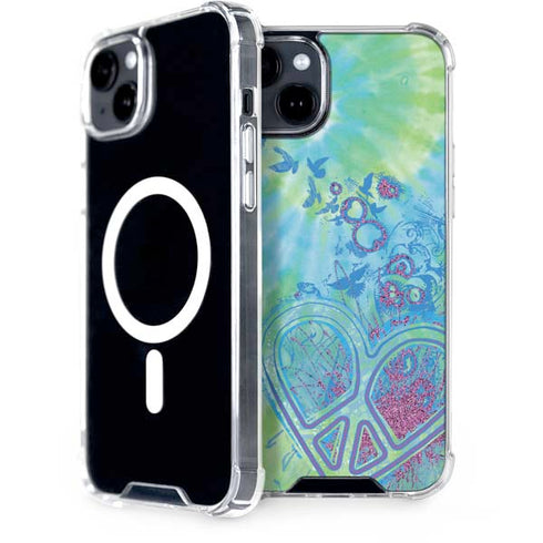 Liquid Blue Tie Dye Peace Heart iPhone 15 Plus MagSafe Case