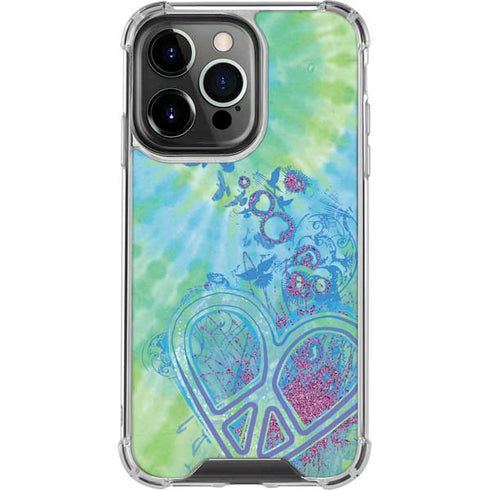 Liquid Blue Tie Dye Peace Heart iPhone 14 Pro Clear Case