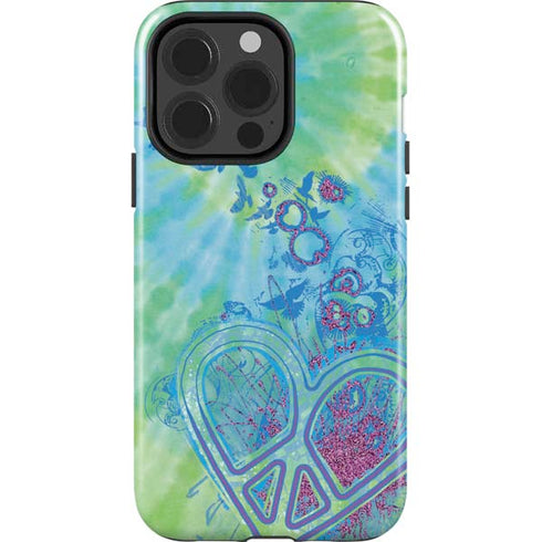 Liquid Blue Tie Dye Peace Heart iPhone 15 Pro Impact Case