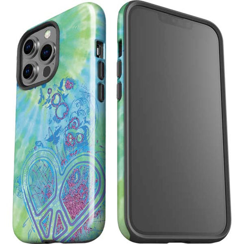 Liquid Blue Tie Dye Peace Heart iPhone 15 Pro Impact Case
