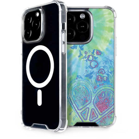 Liquid Blue Tie Dye Peace Heart iPhone 14 Pro MagSafe Case