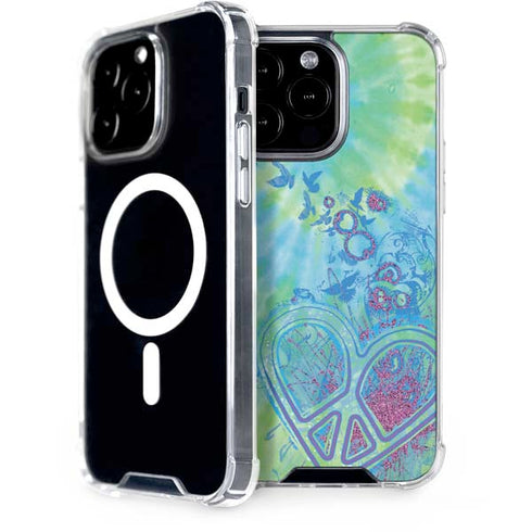 Liquid Blue Tie Dye Peace Heart iPhone 14 Pro Max MagSafe Case