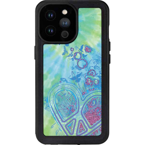 Liquid Blue Tie Dye Peace Heart iPhone 14 Pro Max Waterproof Case