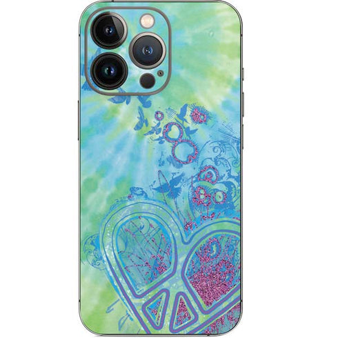 Liquid Blue Tie Dye Peace Heart iPhone 14 Pro Skin