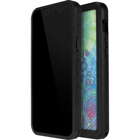 Liquid Blue Tie Dye Peace Heart iPhone 14 Pro Waterproof Case
