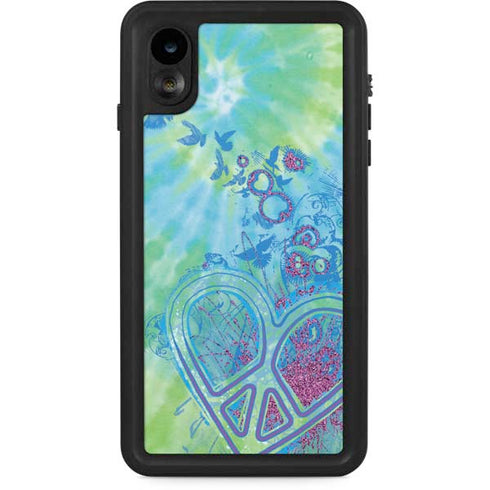 Liquid Blue Tie Dye Peace Heart iPhone XR Waterproof Case