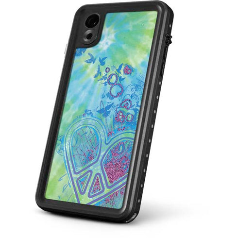 Liquid Blue Tie Dye Peace Heart iPhone XR Waterproof Case