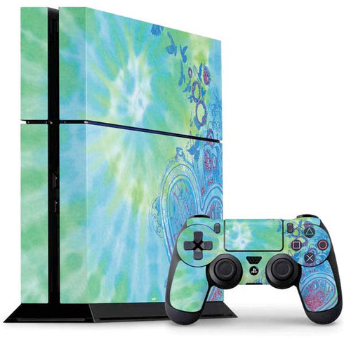 Liquid Blue Tie Dye Peace Heart PS4 Console and Controller Bundle Skin