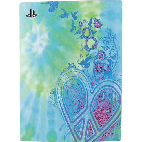 Liquid Blue Tie Dye Peace Heart PS5 Console Skin