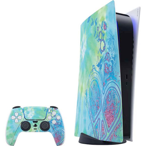Liquid Blue Tie Dye Peace Heart PS5 Digital Edition Bundle Skin