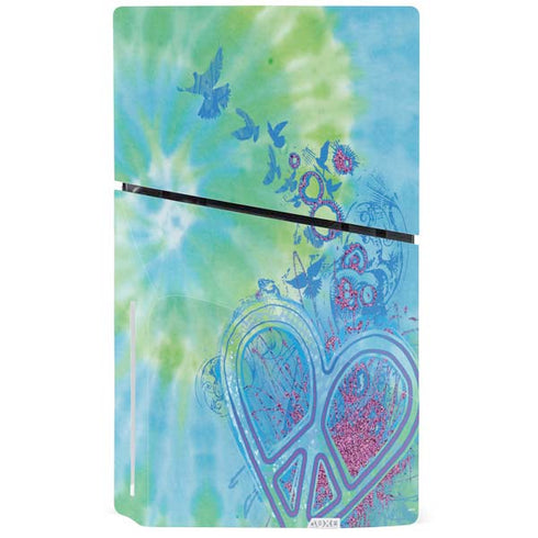 Liquid Blue Tie Dye Peace Heart PS5 Slim Disk Console Skin