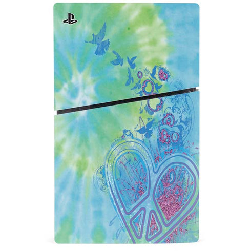 Liquid Blue Tie Dye Peace Heart PS5 Slim Digital Edition Bundle Skin