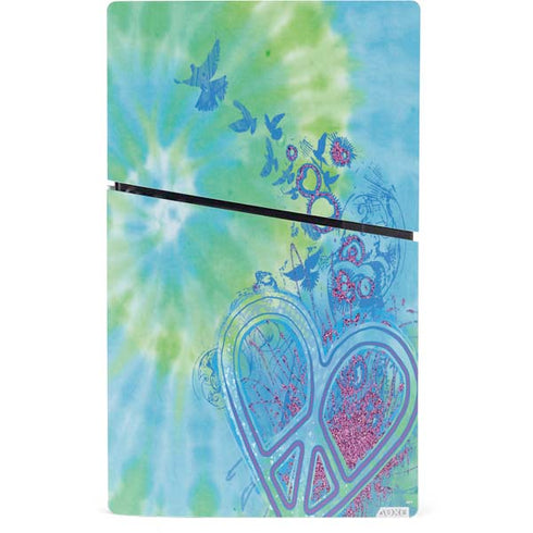 Liquid Blue Tie Dye Peace Heart PS5 Slim Digital Edition Bundle Skin