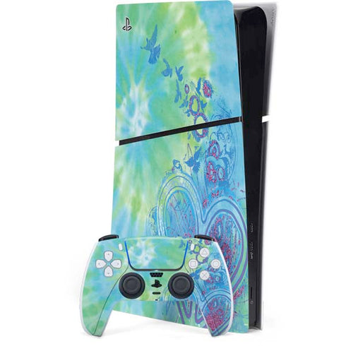Liquid Blue Tie Dye Peace Heart PS5 Slim Digital Edition Console Skin