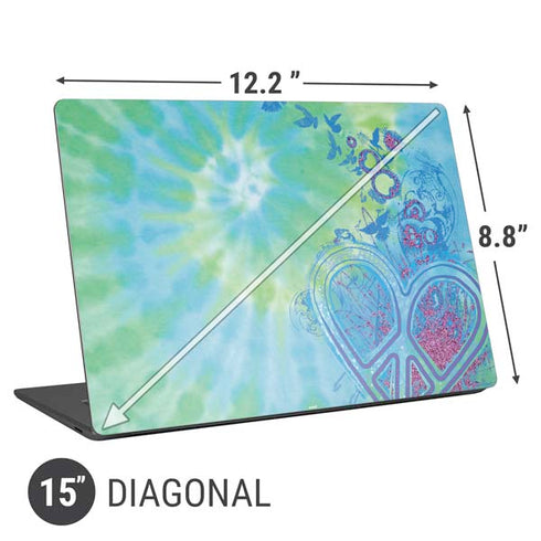 Liquid Blue Tie Dye Peace Heart Universal Laptop 15in (12.2 x 8.8in) Skin