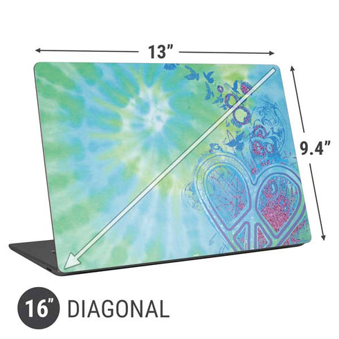 Liquid Blue Tie Dye Peace Heart Universal Laptop 16in (13 x 9.4in) Skin