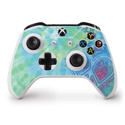 Liquid Blue Tie Dye Peace Heart Xbox One S Controller Skin