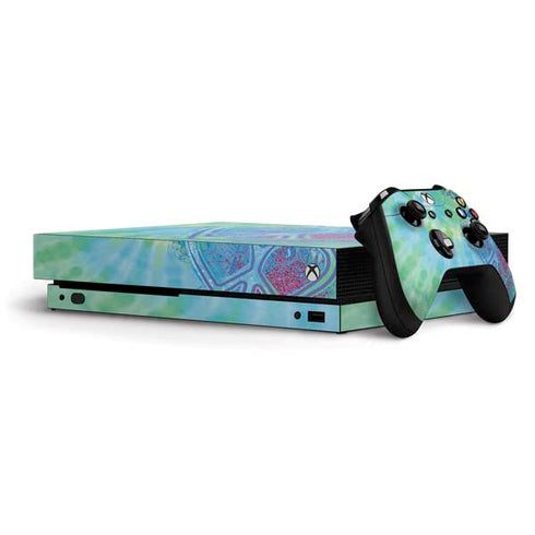 Liquid Blue Tie Dye Peace Heart Xbox One X Bundle Skin