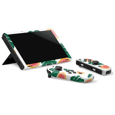 Bouffants and Broken Hearts Tropical Leaves and Citrus Nintendo Switch OLED (2021) Skin
