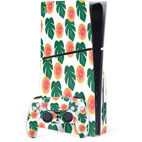 Bouffants and Broken Hearts Tropical Leaves and Citrus PS5 Slim Disk Bundle Skin