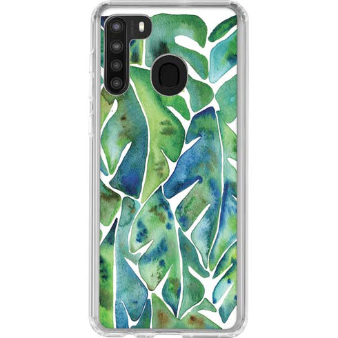 Cat Coq Tropical Leaves Galaxy A21 Clear Case