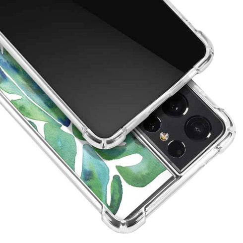 Cat Coq Tropical Leaves Galaxy S21 Ultra 5G Clear Case