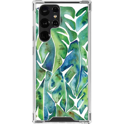 Cat Coq Tropical Leaves Galaxy S22 Ultra Clear Case
