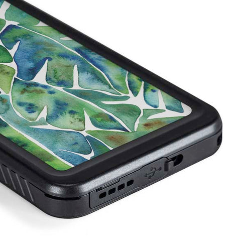 Cat Coq Tropical Leaves Galaxy S23 Waterproof Case