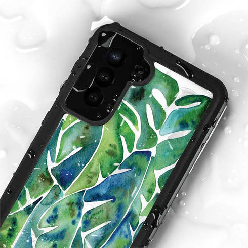 Cat Coq Tropical Leaves Galaxy S23 Waterproof Case