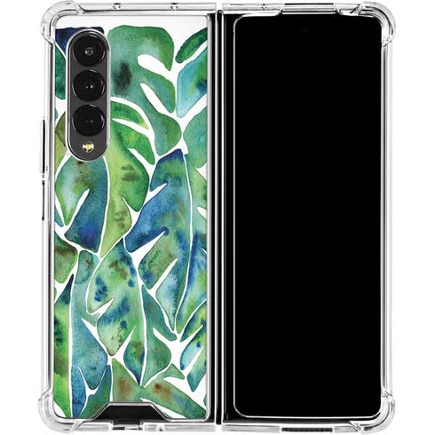 Cat Coq Tropical Leaves Galaxy Z Fold4 5G Clear Case