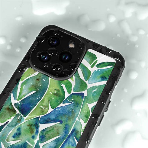 Cat Coq Tropical Leaves iPhone 14 Pro Waterproof Case