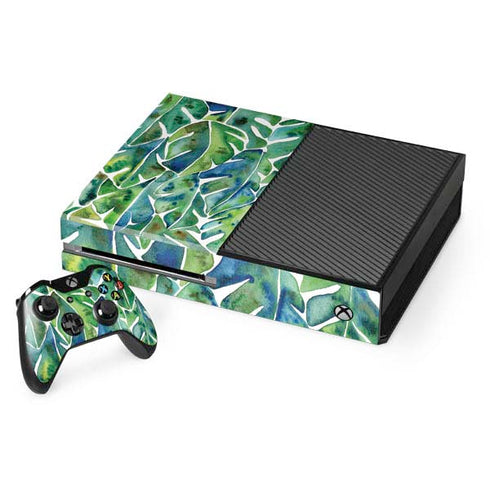 Cat Coq Tropical Leaves Xbox One Console and Controller Bundle Skin
