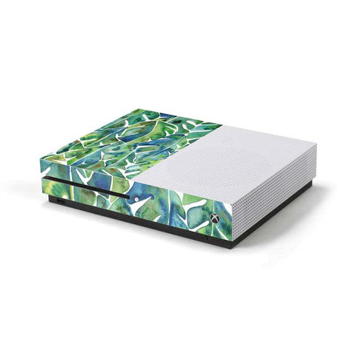 Cat Coq Tropical Leaves Xbox One S Console Skin