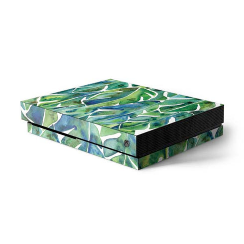 Cat Coq Tropical Leaves Xbox One X Console Skin