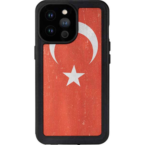 Turkish Flag Distressed iPhone 14 Pro Max Waterproof Case