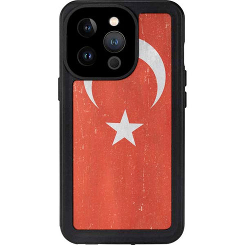 Turkish Flag Distressed iPhone 14 Pro Waterproof Case
