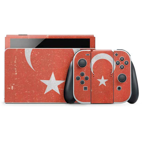 Turkish Flag Distressed Nintendo Switch OLED (2021) Skin