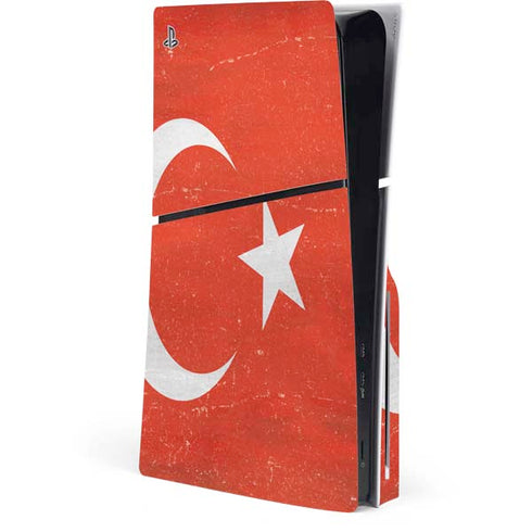 Turkish Flag Distressed PS5 Slim Disk Console Skin