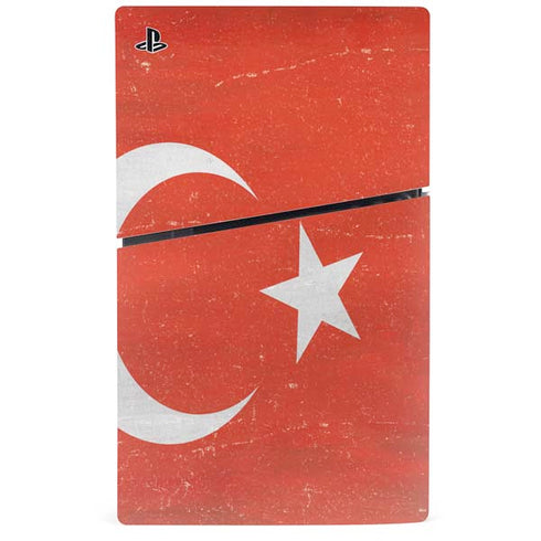 Turkish Flag Distressed PS5 Slim Digital Edition Bundle Skin