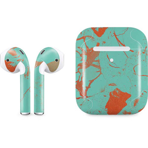 Turquoise and Orange Marble Apple AirPods 2 Skin