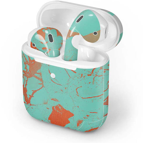Turquoise and Orange Marble Apple AirPods 2 Skin