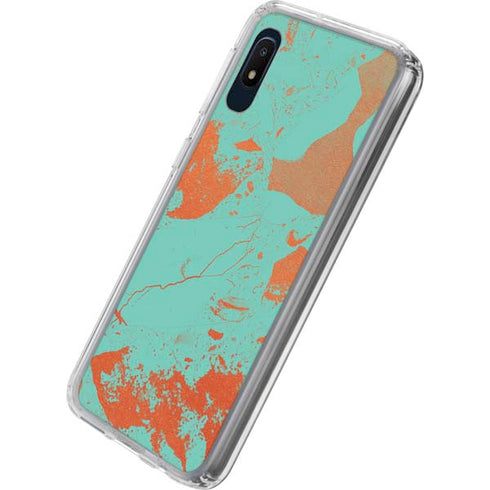 Turquoise and Orange Marble Galaxy A10e Clear Case