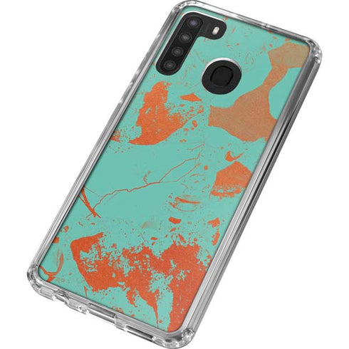Turquoise and Orange Marble Galaxy A21 Clear Case