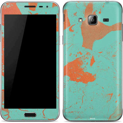 Turquoise and Orange Marble Galaxy J3 Skin