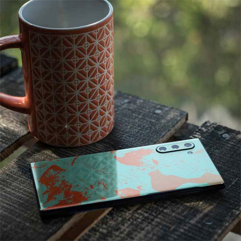 Turquoise and Orange Marble Galaxy Note 10 Skin