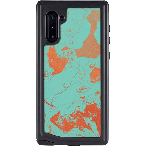Turquoise and Orange Marble Galaxy Note 10 Waterproof Case