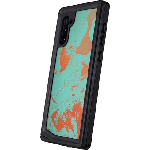 Turquoise and Orange Marble Galaxy Note 10 Waterproof Case