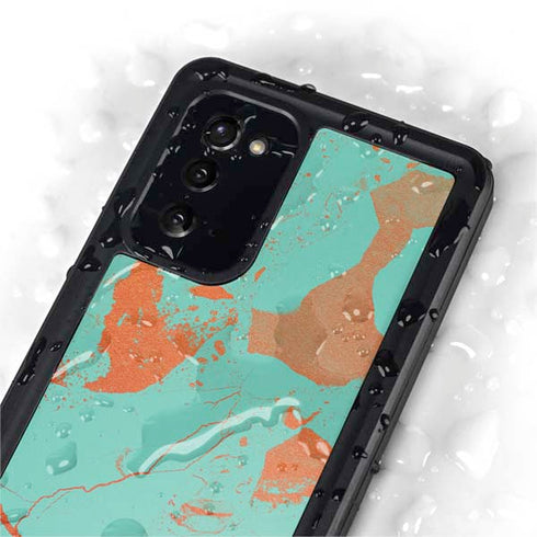 Turquoise and Orange Marble Galaxy Note20 5G Waterproof Case